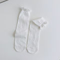 White lace pile socks for women in summer thin cotton Japanese net red socks fungus edge jk mesh stockings.