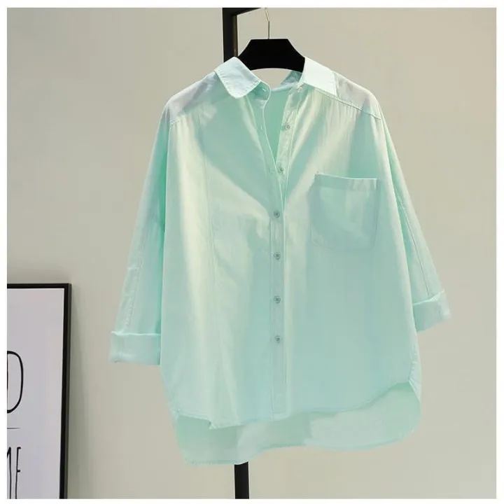 100%25%20Pure%20Cotton%20Rose%20Red%20Long-Sleeved%20Shirt%20for%20Women%20Spring%20and%20Summer%20New%20Single%20Pocket%20Loose%20Slim-Fit%20Casual%20Shirt%20-%20Image%203