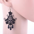 Retro Vintage Halloween Black Lace Tassel Statement Dangle Hook Earrings Jewelry. 