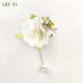 LKY Fr White Roses Boutonniere Corsage Wedding Accessories Artificial Flowers Bridesmaid Groom Buttonhole Lapel Pins Suit Brooch. 