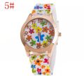 Casual Fashion Watch Printed Silicone Strap Clock Luxury Quartz Ladies Watches Women Flower Pattern Multi-Color Wristwatch Reloj. 
