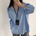 South KoreachicFrench Lazy Style Loose Solid Color Single Breasted Casual All-Matching Fashion Shirt Top Women. 