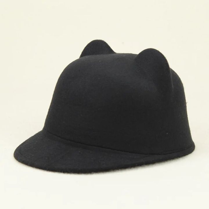 【beauty code store】Cute Cat Ears Wool Felt Hat for Women Children Boys Girls Solid Plain Formal Hats Parent-child Cap