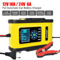 12V 10A / 24V 6A / 12V 2A Car Battery Charger For LiFePo4 Wet Dry Lead Acid AGM Gel Batteries Digital Pulse Repair Smart EU Plug.