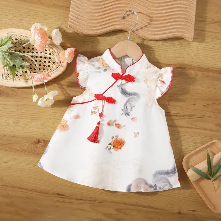 (0-3%20Years%20Old%20Baby%20Girls)%20New%20Summer%20Baby%20Girls%20Dress%20Small%20Flying%20Sleeve%20Cheongsam%20Chinese%20Style%20Hand-Painted%20Wind%20Animal%20Sweet%20Princess%20Dress%20-%20Image%203