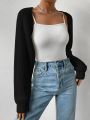 Women's Fashion Ultra-Short Crochet Cardigan Casual Solid Long Sleeve Sweater Knitwear Cropped Tops Ribbed Shrug Sweaters.