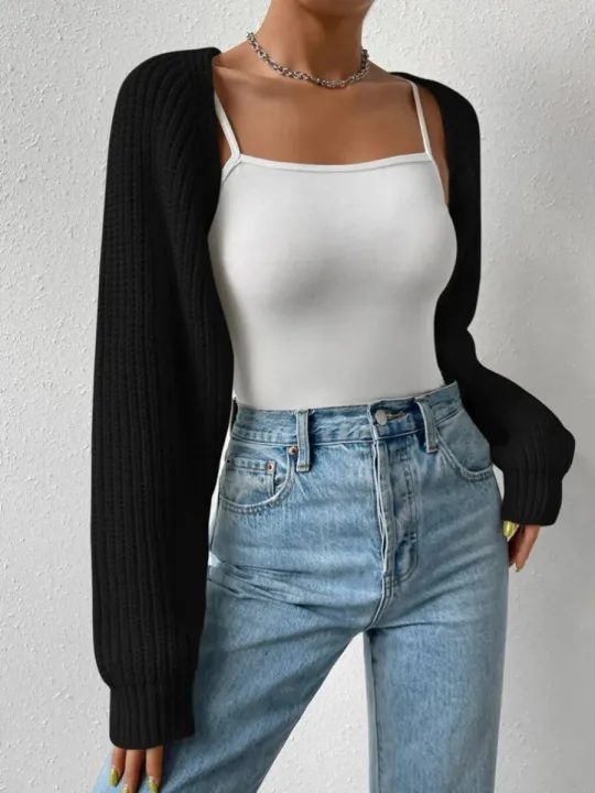 Women's%20Fashion%20Ultra-Short%20Crochet%20Cardigan%20Casual%20Solid%20Long%20Sleeve%20Sweater%20Knitwear%20Cropped%20Tops%20Ribbed%20Shrug%20Sweaters%20-%20Image%202