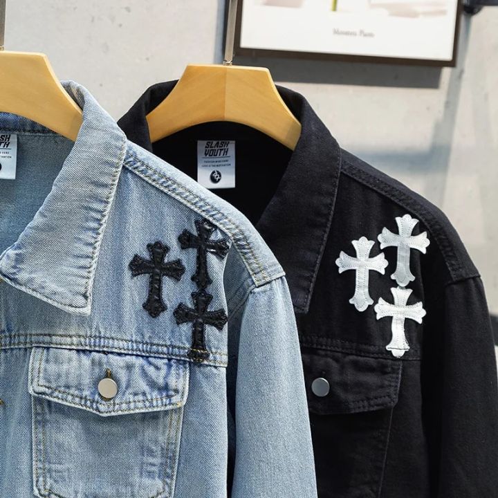 Men's%20Fashion%20Cross%20Embroidery%20Denim%20Jacket%20Spring%20and%20Autumn%20Ins%20Street%20Fashion%20Label%20Loose%20Jean%20Jacket%20Chaquetas%20Hombre%20-%20Image%204
