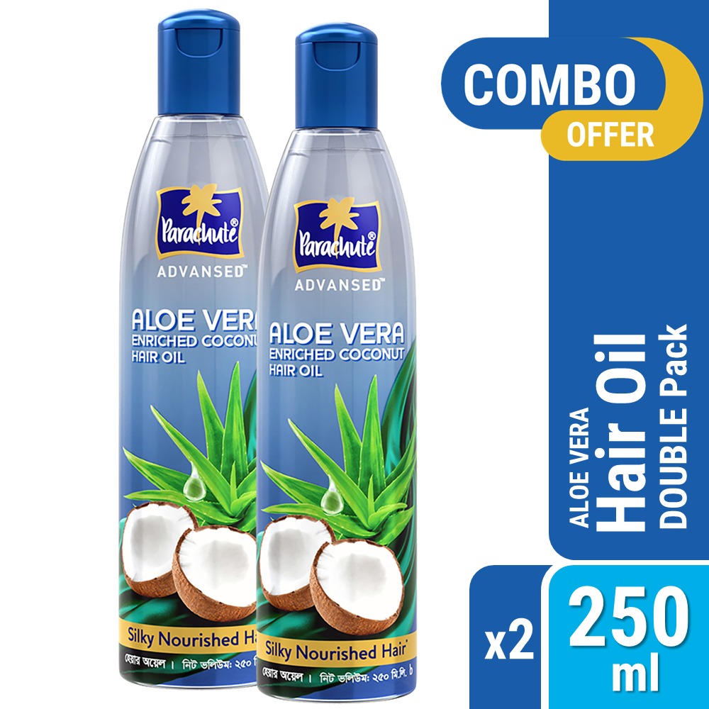Parachute Advansed Aloe Vera Enriched Coconut Hair Oil | For Strong, Soft & Silky Hair|Deep Nourishment & Conditioning| All hair Types| 5.1 Fl.oz. 250ml Pack of 2 (250ml x 2)