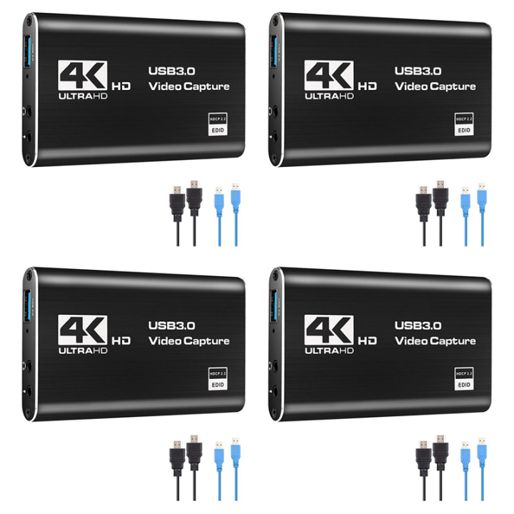 4X Audio Video Capture Card, 4K USB 3.0 Capture Adapter Video Converter for Gaming Streaming Live Broadcast Recording