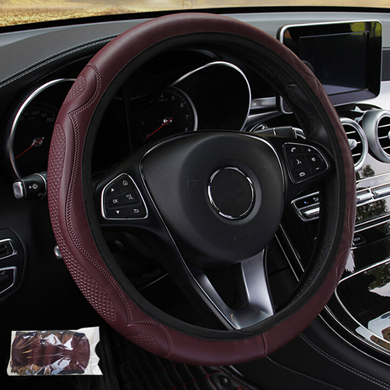 【big-discount】 Universal Auto Car Steering Wheel Cover Leather Breathable Anti-slip 38cm