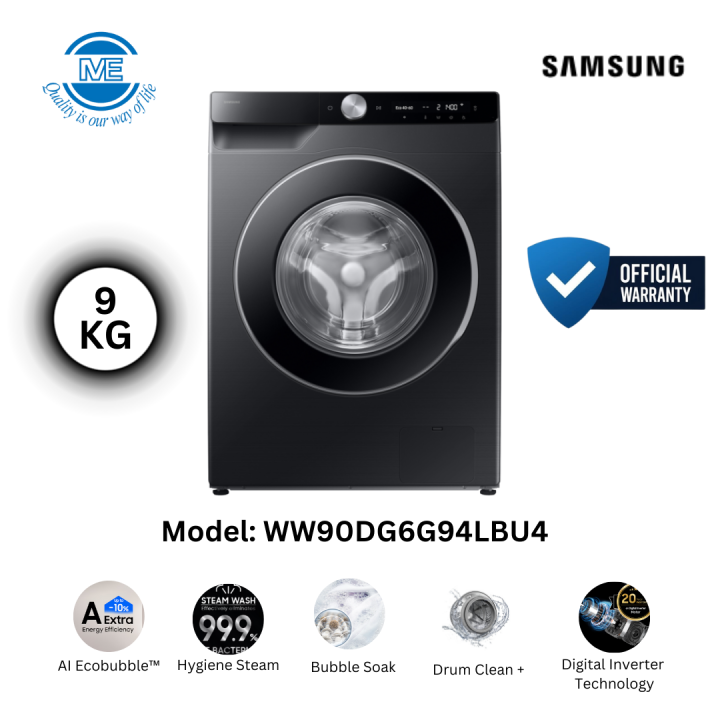 SAMSUNG 9 KG Front Loading Smart Energy Efficient Washing Machine AI Ecobubble | WW90DG6G94LBU4 With Official Warranty and Free Delivery
