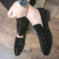 Black Rhinestone Men loafers Gold Spiked Rivets Formal Men Casual Shoes Wedding Party Dress Shoes Men Flats Slip On Loafers BunnyGarden.