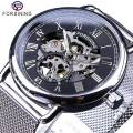 Forsining Classic Black Skeleton Clock Mesh Band Design Waterproof Men's Mechanical Watches Top Brand Luxury Montre Homme.