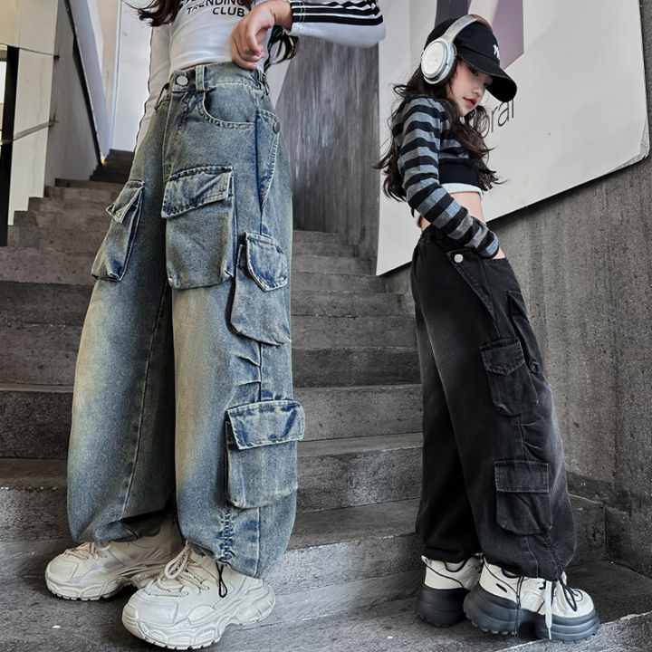 Teenage%20girls%20wide%20leg%20jeans%202024%20autumn%20fashion%20children's%20casual%20denim%20pants%20children's%20workwear%20straight%20leg%20Baggy%20pants%2015Y%20-%20Image%202