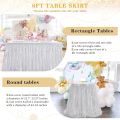 6Ft Table Skirt for Round Rectangle Square Table Sequin Tablecloth for Birthday Party Family Baby Shower Durable Silver.