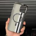 For iPhone LUXO Life Carbon Fiber Texture Matte Bumper Alloy Lens Wireless Charging Magsafe Case.
