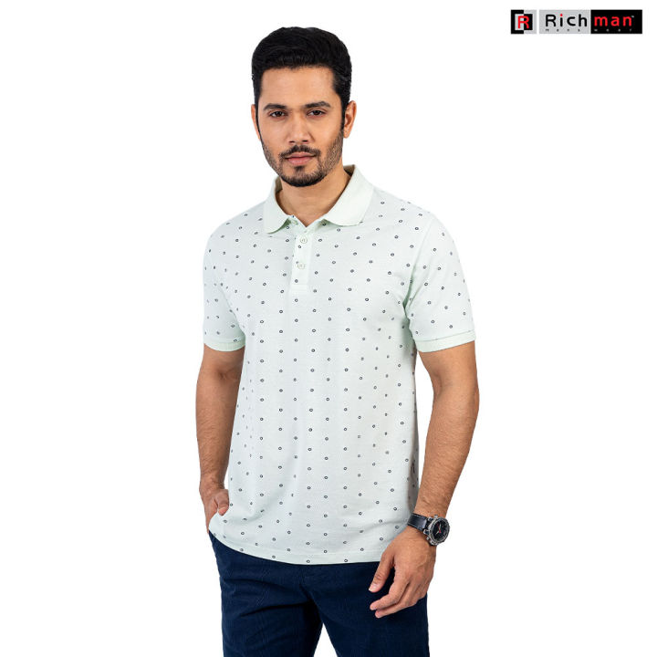 Richman Mint Color Cotton Half Sleeve Polo For Men