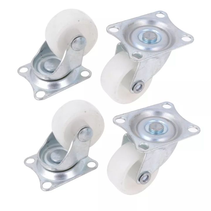 1" 4PC Universal Swivel Casters Furniture Wheel Castor White PP Nylon Dual Roller Wheel For Platform Trolley Chair Fixed Swivel-MHN