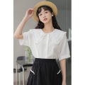Shirt Korean Style Floral French Top Doll Collar Summer Short Sleeve Chiffon T T-shirt New 2024 Hot Girl. 