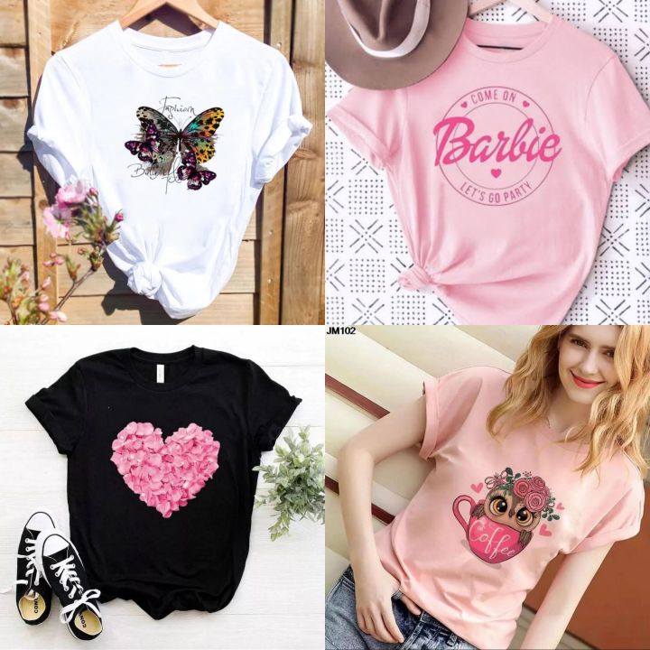 T-Shirt For Girls 4 Pack Combo Set Summer Microfiber Jersey Printed Casual Half Sleeve Round Neck Fashion Tops Soft Breathable Fabric Multi Design