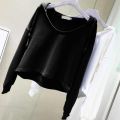 Plus size shoulders irregular long sleeve T-shirt women's autumn slim casual hooded sweatshirt versatile trend lazy style. 