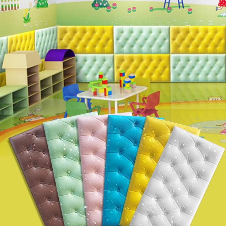 3D Anti-collision Wall Stickers Wallpaper-30x60cm Self-adhesive Thicken Tatami Wall Mat Pad- Kids Bedroom Living Room Foam Cushion Decor