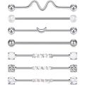 9PC Stainless Steel Heart Industrial Piercing Set Earring Cartilage Industrial Barbell for Women Unisex Body Jewelry.