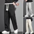 Casual Sports Long Pants Male Garment Men Casual Pants Solid Color Drawstring Elastic Waist Loose Fit Long Trousers Streetwear S.