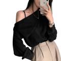 Sense of Design ins Large Lapel Strapless Long Sleeve Shirt Women's Salt Casual Korean Women's Outer Wear. 