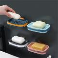Strong Suction Soap Dish Holder Drain Case Tray Box Soap Box Wall-mounted Draining Rack Home Bathroom Double Layer Soap Holder.