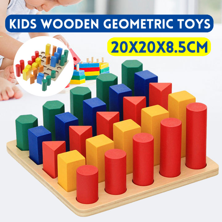 Wooden Geometric Blocks Montessori Educational Toys Baby Kids Shape Matching