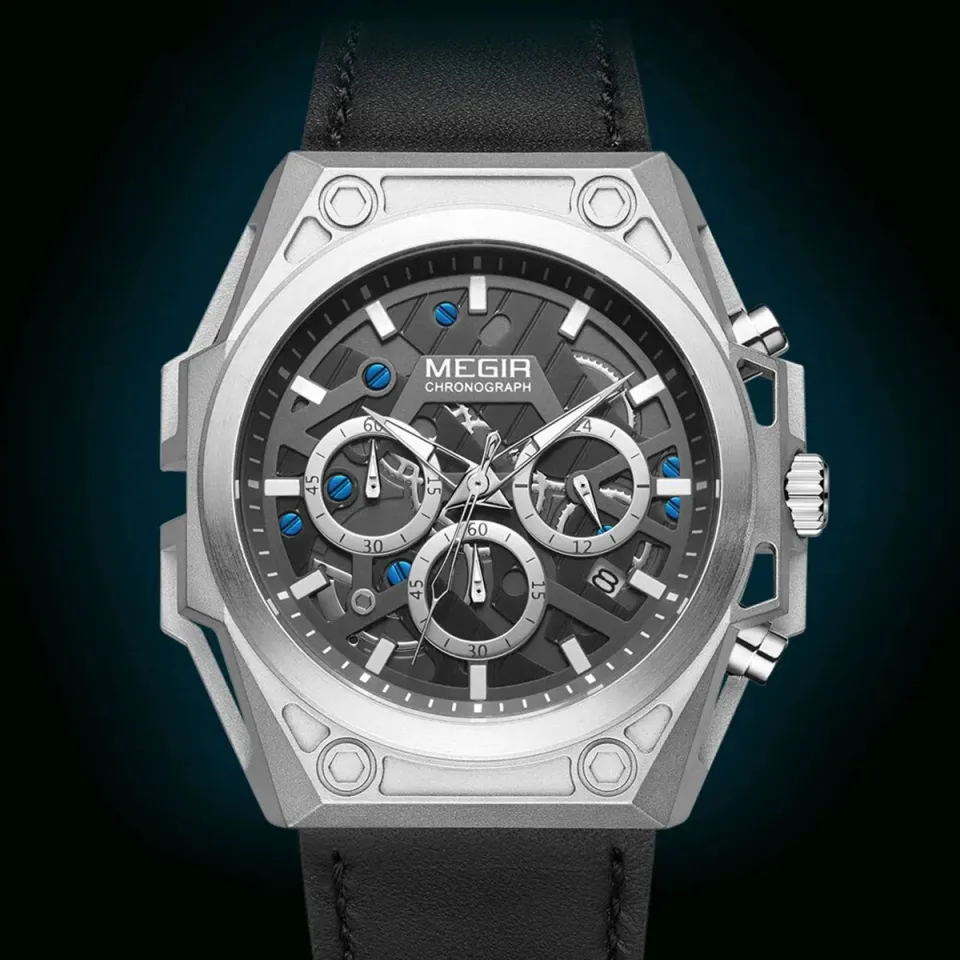 MEGIR WATCH ML4220G (Stainless steel case and black leather strap