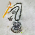Antique Design Oxidised Silver Necklace With Earrings - Necklace For Girls.
