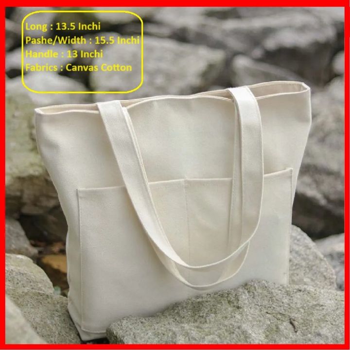 Canvas Tote Bag with Outside Pocket Exclusive Design Shopping Bag /College University Bag, Tote Bag, Canvas Bag with Zipper.