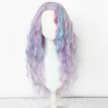 Synthetic Long Purple Blue Mix Curly Raya and The Last Dragon Sisu Cosplay Wig for Women Costume Wig for Halloween. 
