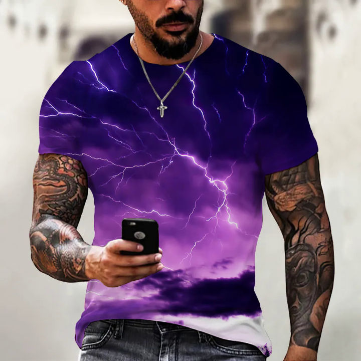 2022 lightning cat men's T-shirt 3D digital personalized o neck short sleeve shirt tops summer oversized fashion cool streetwear
