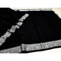 Half Silk Joba Saree for Women - Black Color Muslin Saree - Fashionable and Comfortable Outfit - Suitable for Any Season. 