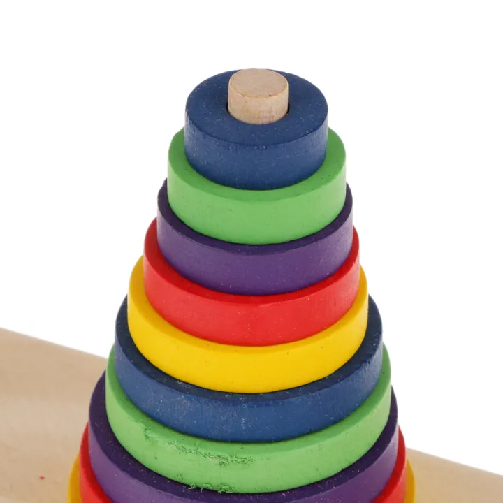 Tower%20of%20Hanoi%20Wooden%20Puzzle%2010%20Rings%20Geometric%20Stacker%20Kids%20Developmental%20Toy,%2010%20Colorful%20Pieces%20-%20Image%205