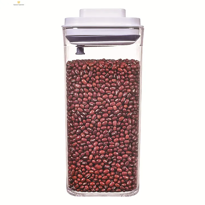 Quasar One-Touch Press Lid: Easily open and close pantry containers with the push of a button. Leak-proof lid keeps food-fresh and bug-free.