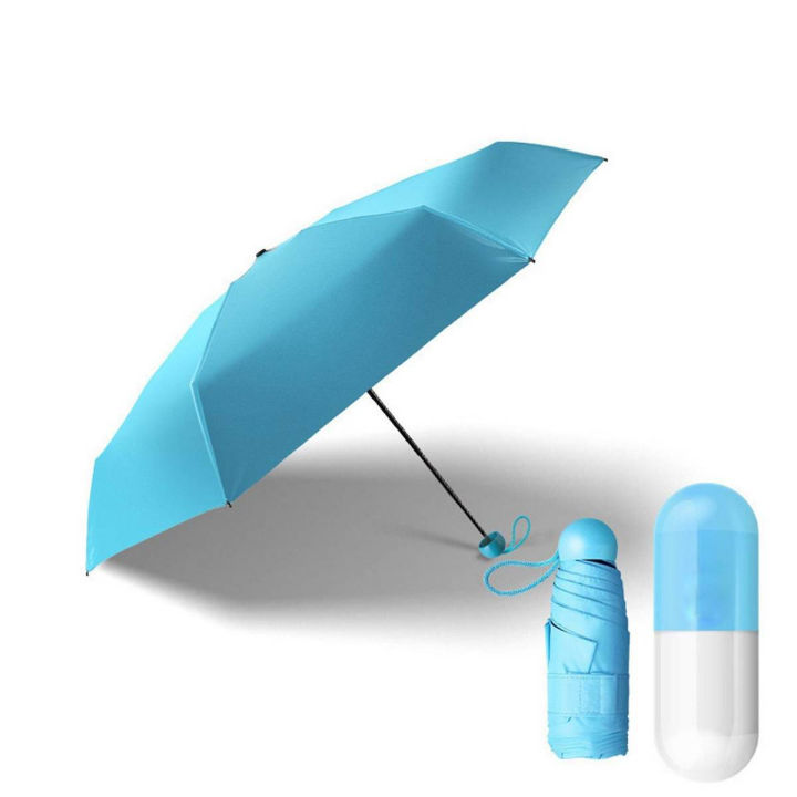 Foldable Mini Waterproof Ultra Portable Protective Mini Travel UV Capsule Umbrella with Long Size Handle for Men Women and Kids