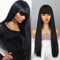 Long Black Wig with Bangs Straight Black Wigs for Women Cosplay Long Synthetic Black Wig Natural Looking for Daily Wear.