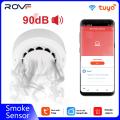 ROVF - Tuya WiFi Smart Smoke Alarm Detector - Fire Protection 90db - Smokehouse Combination - Fire Alarm Home Security System. 