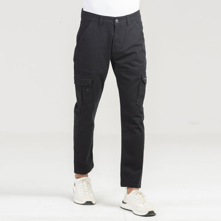 Masculine Semi Fit Twill Cargo Pant - Black