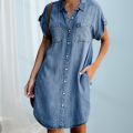 2023 Casual Korean Plus Size Denim Dress For Women Summer Dresses Lapel Pocket Loose Long ladies Jeans Dress 5XL Vestidos. 