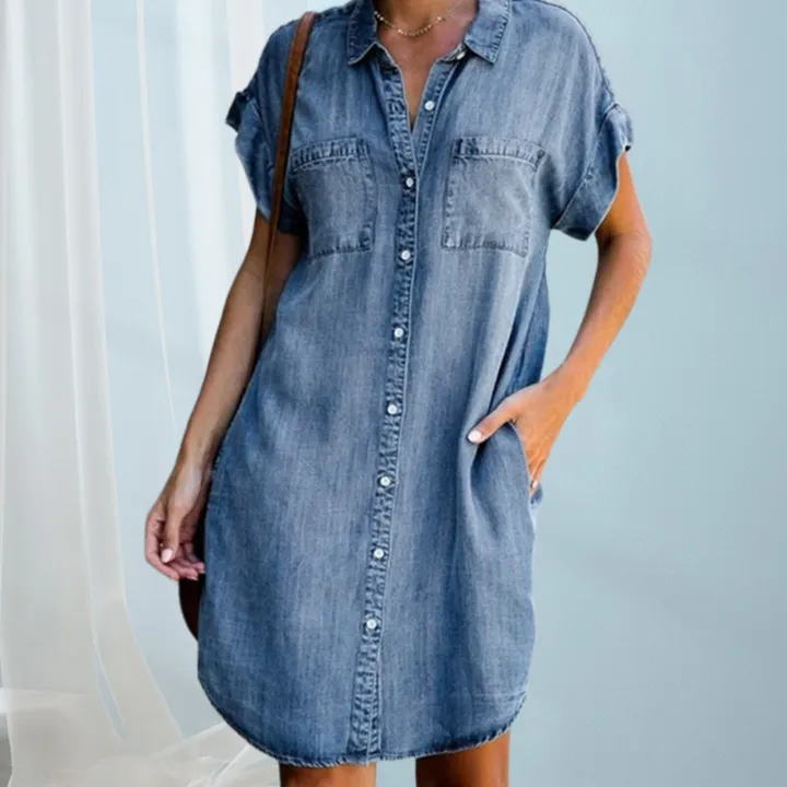 2023%20Casual%20Korean%20Plus%20Size%20Denim%20Dress%20For%20Women%20Summer%20Dresses%20Lapel%20Pocket%20Loose%20Long%20ladies%20Jeans%20Dress%205XL%20Vestidos%20-%20Image%204