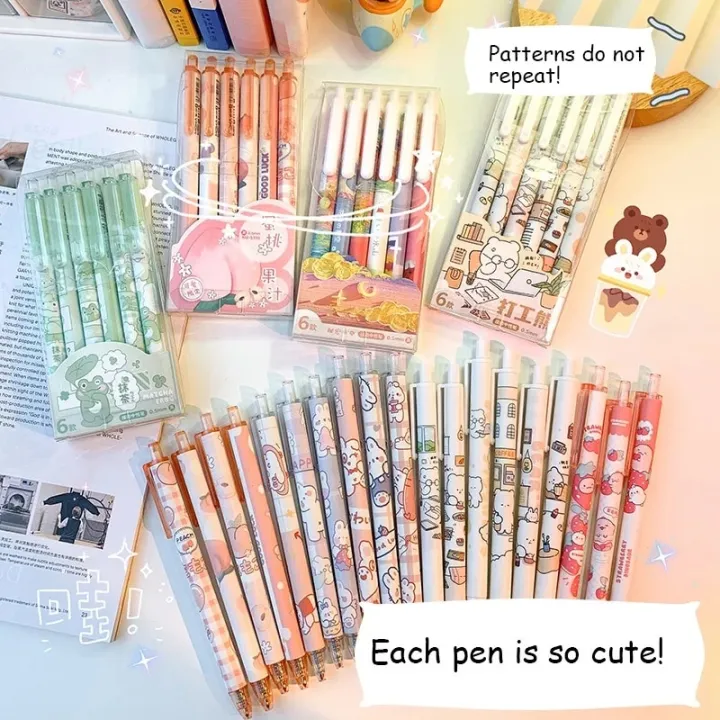 6PCS/Set%20Cute%20Cartoon%20Press%20Kawaii%20Pen%20Student%20Stationery%20Black%20Ball%20Point%20Pens%20Students%20Writing%20Tool%20-%20Image%202