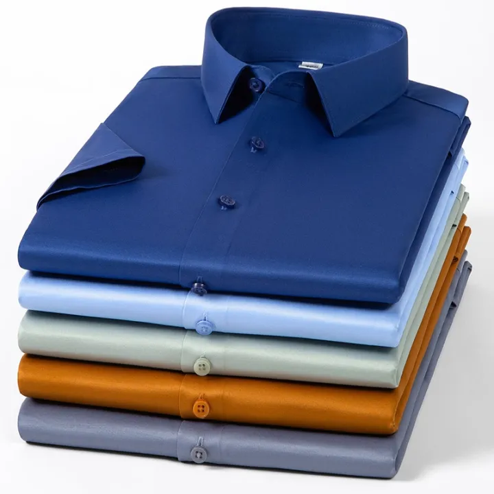 Casual%20Short%20Sleeve%20Shirts%20for%20Men%205XL%20Stretch%20Solid%20Color%20Soft%20Half%20Sleeve%20Men%20Shirt%20Business%20Regular%20Fit%20Without%20Front%20Pocket%20-%20Image%206