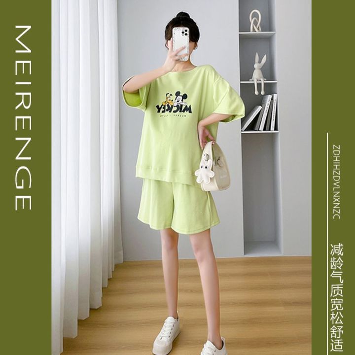 Maternity Clothes Summer Suit2023New Internet Popular Summer ThinTT-shirt Casual Outdoor Shorts Western Style Two-Piece Suit