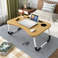 Multipurpose Portable Folding Laptop Table with Cup Holder " Multi-function and Removable Stand Folding Computer Laptop Desk Small Bed Desk Simple Dormitory Lazy Table Bed with Laptop Table with Holder Slot Portable.